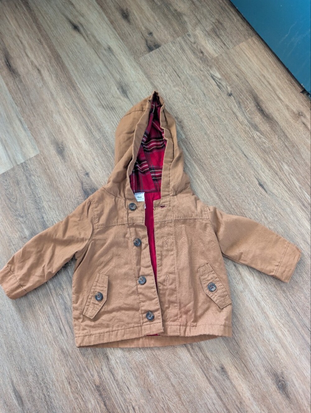 Gymboree Brown Hooded Jacket with Red Plaid Lining